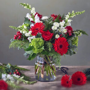 Christmas Eve Bouquet red flowers with white