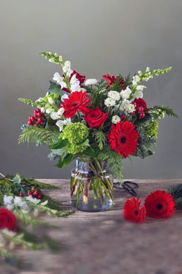 Christmas Eve Bouquet red flowers with white