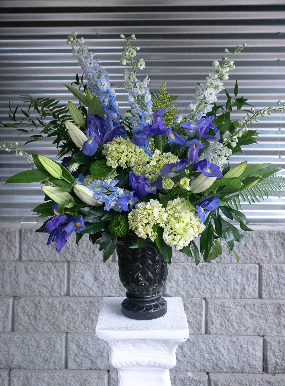 Blue & White Funeral Arrangement